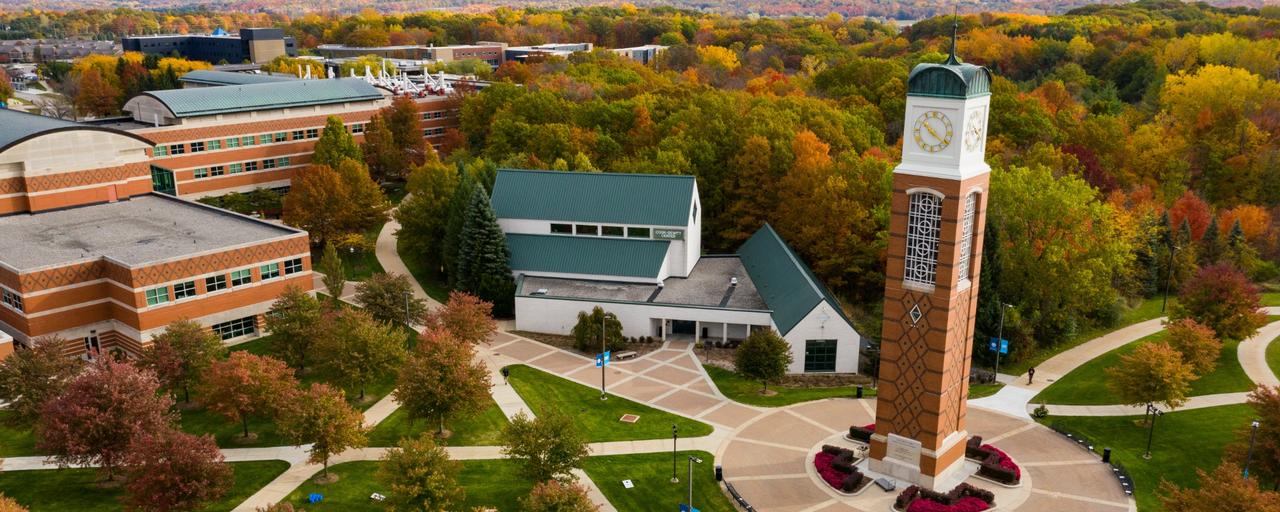 aerial view of GVSU campus in the fall